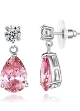Pink Elegance: Rhodium-Plated Fabs Drop Crystal Earrings for Girls and Womens |