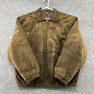 VINTAGE Ashworth Jacket Mens L Brown Full Zip Genuine Leather Suede Lined 90s - Picture 1 of 13