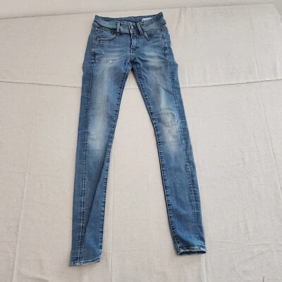 Pantalones de mezclilla G-Star Raw para mujer 26x31 azul premium Destroy ajustados elásticos al tobillo Foto 1 de 4