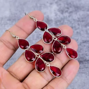 Ciondolo gioiello in argento sterling 925 con pietra preziosa granato regalo per orecchino da donna - Foto 1 di 4