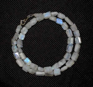Collar De Cuentas Facetadas De Piedra Luna Arcoíris De 925 Plata De 24" - Imagen 1 de 14
