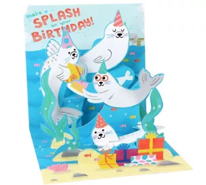 Up with Paper Pop Up Greeting Card - Underwater Seals - Picture 1 of 1