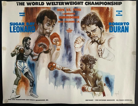 1980 Site Poster Boxing Sugar Ray Leonard Roberto Duran No Más Superdome Vintage Cover