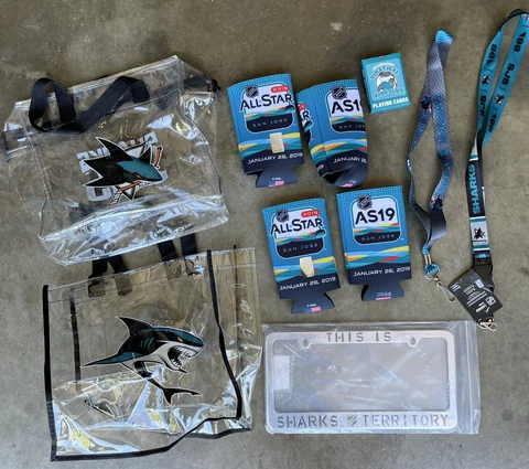 San Jose Sharks Merch Lot - Clear Bags Lanyards All Star Coozies Cover