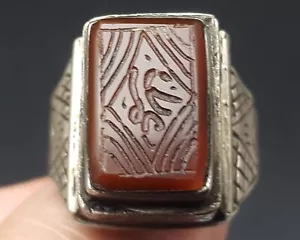 Arabic Writing Intaglio Carnelian Stone Silver RIng 10.5 US #CP396 - Picture 1 of 5