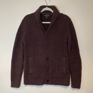 Banana Republic Burgundy 100% Cotton Slub, Collar Cardigan Cable Knit Sweater M - Picture 1 of 11