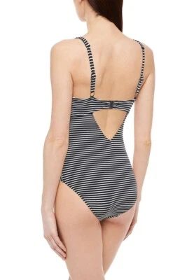 NUEVO 12 DD Seafolly Australia Negro Blanco Rayas Con Aros Traje de Baño de Una Pieza Foto 1 de 4