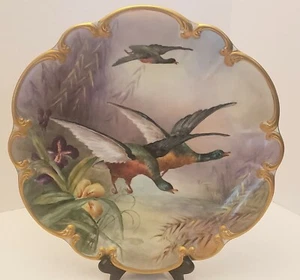 Tirschenreuth Bavaria Artist Signed - Hand Painted Geese Charger with Gold Rim - Picture 1 of 7