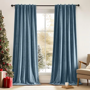 Velvet Blackout Curtains Blue Thermal Insulated Drapes for Bedroom Living Room D - Picture 1 of 7