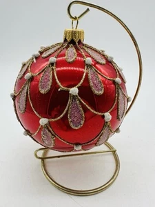 Polen Glas Weihnachtsschmuck Schilfkugel mit Glitzerverzierungen - Bild 1 von 6