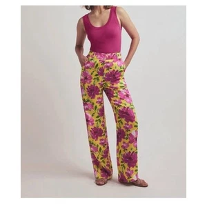 NWT Favorite Daughter Fiona Floral Satin Wide Leg Pants Sz 10 Yellow Pink Floral - Picture 1 of 18