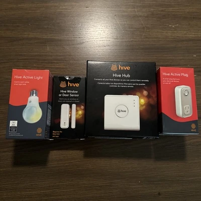 Hive Hub + Starter Kit, Light, Door Sensor, And Plug. - Image 1 of 4