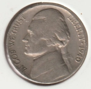 Rare Old 1940 Jefferson US Coin Collection Nickel  WWII USA War Era NOT SILVER - Picture 1 of 2