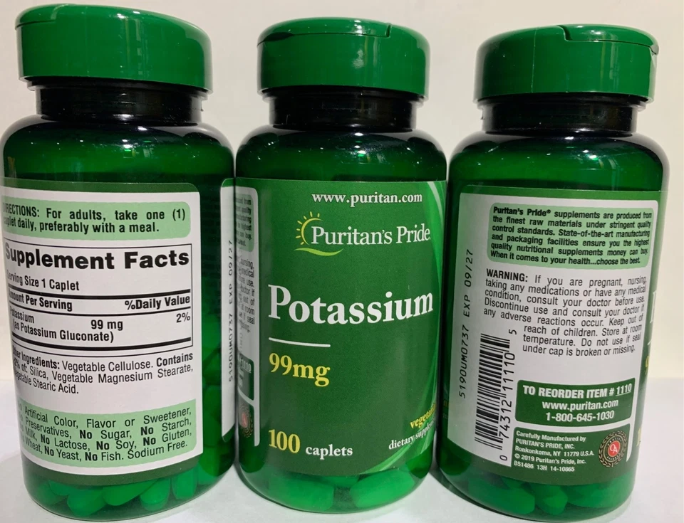 Puritan's Pride Potassium 99 mg - 100 cápsulas (pacote com 3) - Imagem 1 de 1