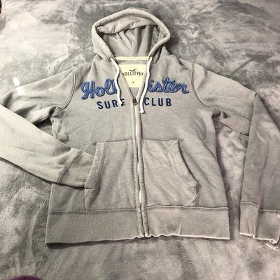 Hollister Surf Club De Colección Y2K Sudadera con Capucha Unisex M Cremallera Completa Gris Spellout Foto 1 de 4