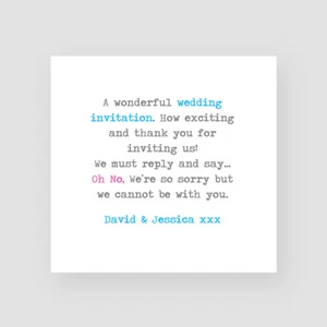 Personalised Handmade Wedding Day Regret Card RSVP Invite Response Sorry - Picture 1 of 5