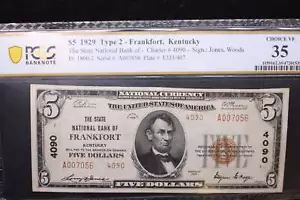 1929 $5, Frankfort, KY., National Currency Note., PCGS Graded AU-58. Store#30059 - Picture 1 of 2