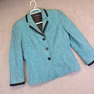 Evan Picone Blazer Womens 10 Turquoise Linen Slit Sleeve Preppy Business Formal - Picture 1 of 19