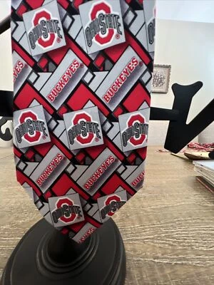 "Corbata Eagle Neckwear Ohio State Buckeyes 58"" 4"" ancha seda roja gris" Foto 1 de 4