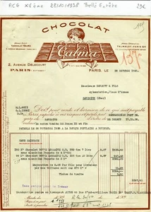 Paris XV ème 2 Avenue Délecourt - Belle Entête d'une Chocolaterie du 28/10/1938 - Foto 1 di 1