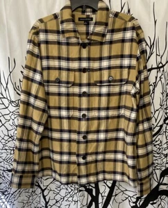 BANANA REPUBLIC Mens Plaid Ultra Soft Heavy Flannel Button Up Shirt Tan Black L - Picture 1 of 3