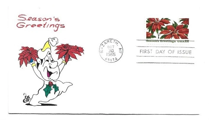 2166 Poinsettia  Christmas 1985 Animated by Ellis FDC  - Image 1 of 1