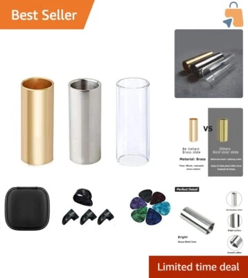 Ultimate Guitar Slide Collection: Glass, Brass & Steel + Guitar Picks Included - Image 1 of 4