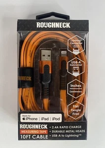 Roughneck USB To Lightning Charging Cable 10 Ft MFi-certified Apple iPhone Ruler - Picture 1 of 8