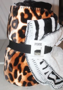NEW Victoria's Secret PINK Leopard Sherpa Blanket Throw - Picture 1 of 5
