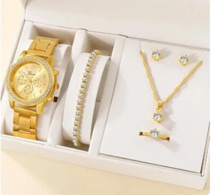 Reloj de cuarzo de lujo con estrás y juego de joyas de 5 piezas, regalo para mujer - Imagen 1 de 45