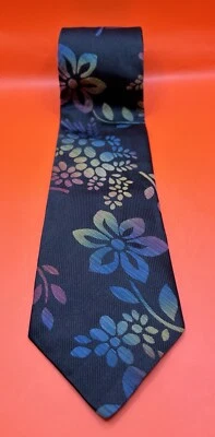 Jhane Barnes Black Blue Green Muted Rainbow Ombre Floral Silk Necktie Italy EUC - Image 1 of 3