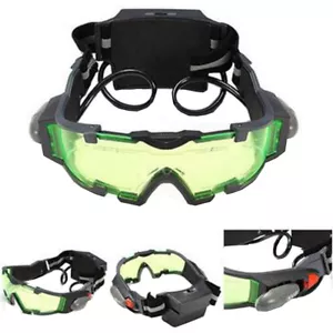 Green Goggle Adjustable LED Night Goggles with Filp-out Light Windproof Hunting - Picture 1 of 12