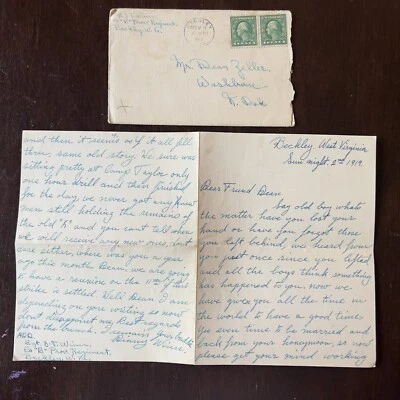 1919 W. VIRGINIA WWI COVER & LETTER 77th OR FIRST DIVISION K BATTERY CAMP TAYLOR - Image 1 of 4