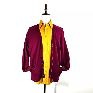 Vintage 60s Burgundy Wool Cardigan Sweater 1960s Hipster Grandpa Grunge M / L - Picture 1 of 16