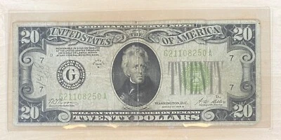 Rare Vintage 1928 US Twenty $20 Dollar Bill  (Federal Reserve Banknote) - Image 1 of 2