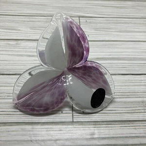 Murano Art Glass Hand Blown 3 Petal Lily Flower White Purple Accents Italy - Picture 1 of 3