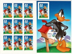 #3307 – 1999 33c Daffy Duck, pane of 10 with imperforate Mint - Picture 1 of 2