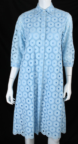 VALENTINO Abito Camicia Mezza Manica VALENTINA KOVA Blu Pastello Cotone Occhielli S