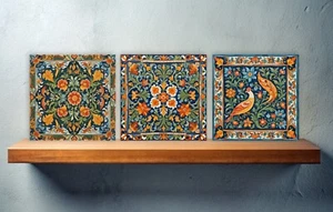 Juego de 3 azulejos de pared de cerámica siciliana con estampado de flores para decoración de pared - Imagen 1 de 5