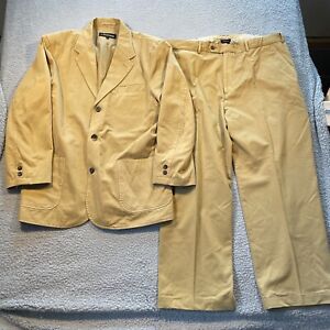 J. Peterman Mens Suit Jacket Pants Size 42 50 Beige Lightweight Cotton Summer