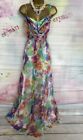 Monsoon Silk Multi Coral/green Full/Long/MAXI Holiday/Occasion DRESS SIZE 14-16