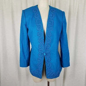 John Meyer of Norwich Wool Soutache Embellished Jacket Blazer Womens 12 aqua - Picture 1 of 8