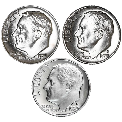 1978 P D S Roosevelt Dime Year Set Clad Proof & BU US 3 Coin Lot Cover