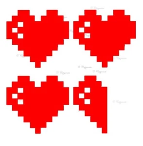 8-BIT Hearts 3 Full, 1 Half Heart Vinyl Decal for Car laptop Window Kids room - Picture 1 of 14