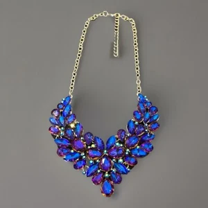 Halskette irisierend lila blau Glas Strass A/B 16" Folie Rückseite STATEMENT - Bild 1 von 11