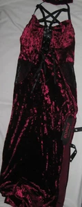 Romwe pentagram neckline velvet & lace slit thigh dress M burgundy nwt goth - Picture 1 of 4