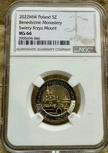Poland 2022 MW 5 Złotych NGC MS 66 Benedictine Monastery High Grade Św. Krzyż - Picture 1 of 5