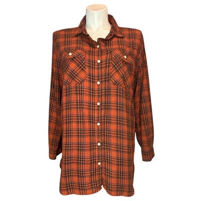 Фланелевый бойфренд подходит на пуговицах размер XXL с длинным рукавом оранжевый повседневный хлопок осень - Изображение 1 из 4