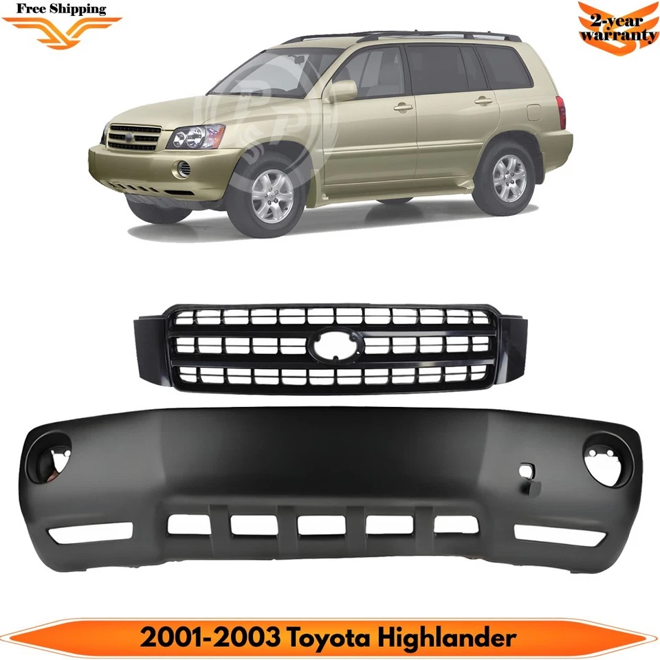 Front Bumper Cover Primed & Grille Assembly Kit For 2001-2003 Toyota Highlander - Imagem 1 de 4