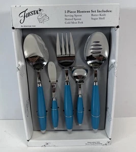 Fiesta Fiestaware PEACOCK Blue Flatware Silverware Dinner 5-piece Set NEW - Picture 1 of 6